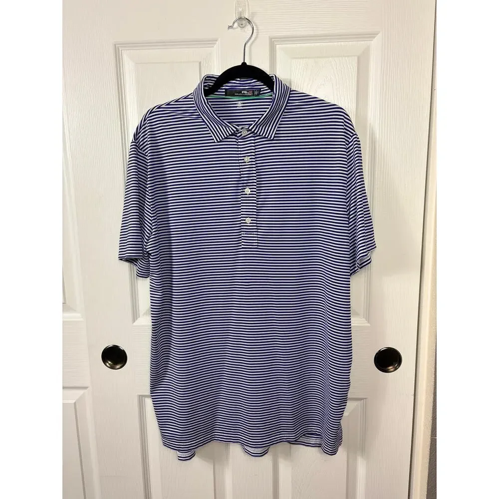 RLX Ralph Lauren Men's Golf Polo Blue & White Striped Shirt Size L